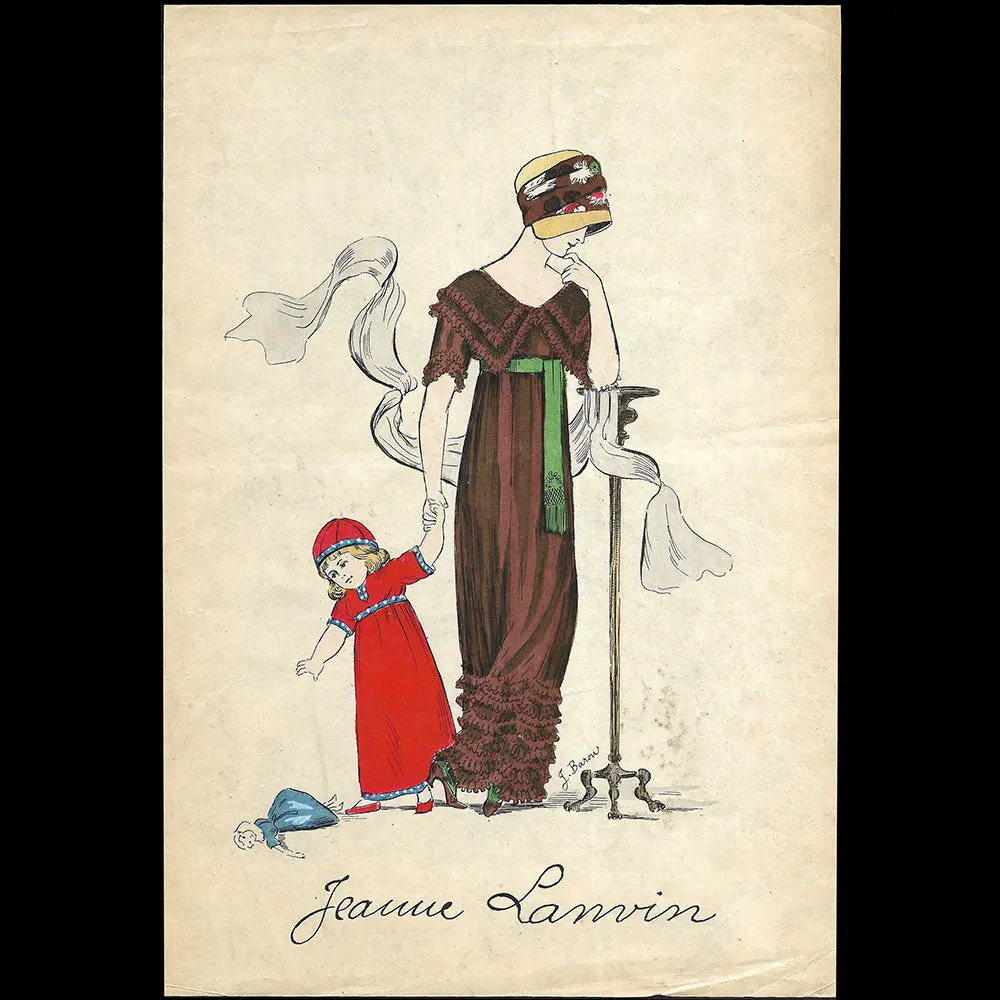 Jeanne Lanvin - Mère Et Fille, Pochoir Provenant D'une Invitation À Une Présentation De Modèles (Circa 1910S) 1
