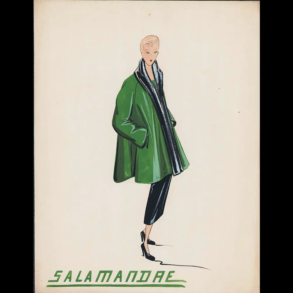 Jeanne Lanvin - Dessin Du Manteau Salamandre, Circa 1948 1