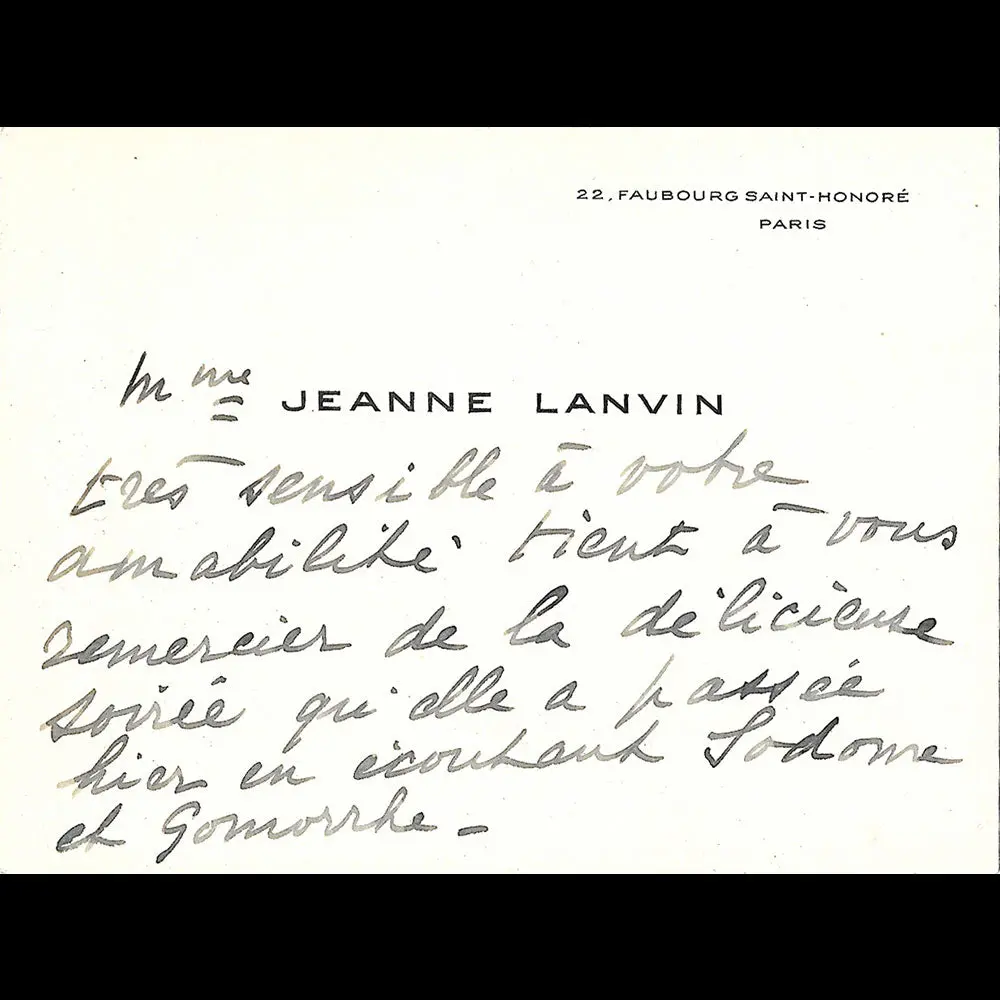 Jeanne Lanvin - Correspondance De La Couturière Relative À Sodome Et Gomorrhe (1943) 1
