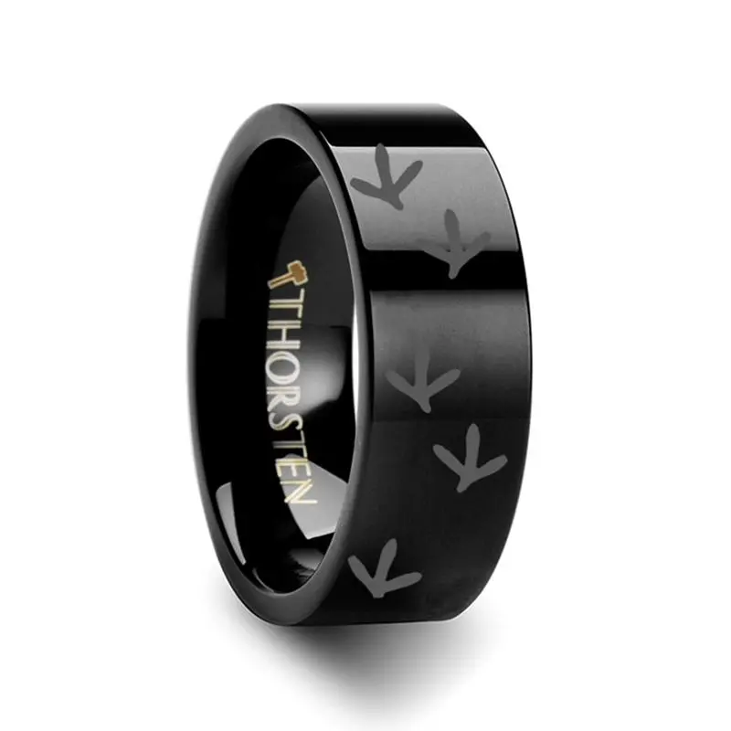 Laser Engraved Black Tungsten Wedding Ring For Men And Women With Quail Bird Track Print - 4Mm - 12Mm 1