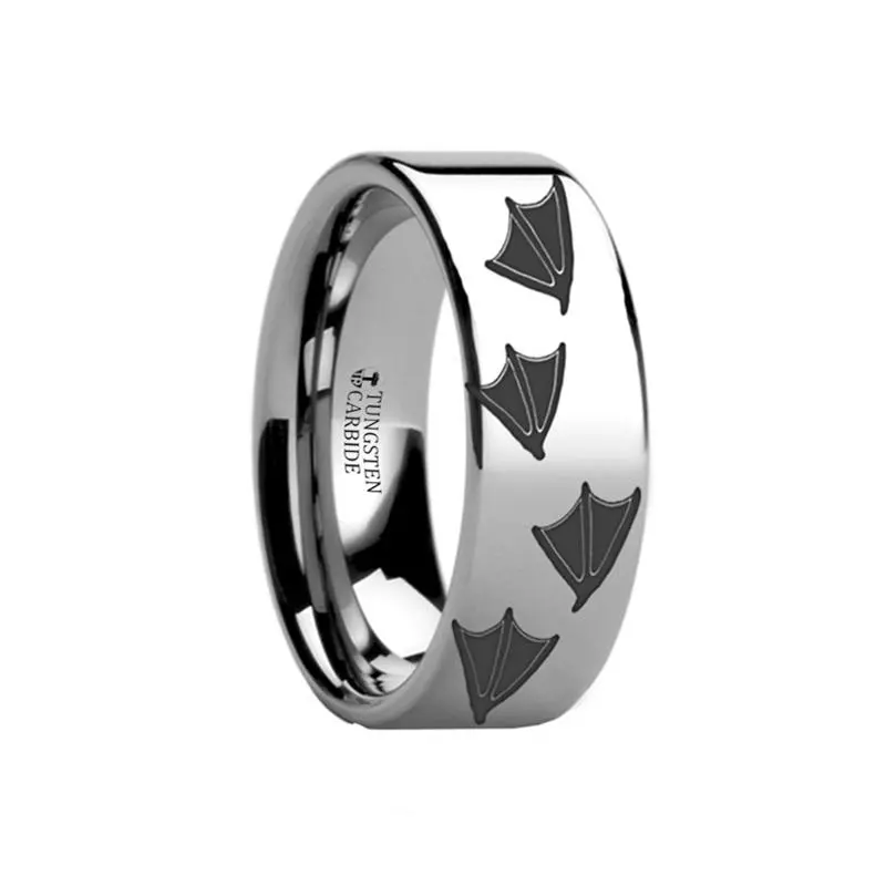 Laser Engraved Duck Track Print Animal Design Flat Tungsten Carbide Ring For Men And Women - 4Mm - 12Mm 1