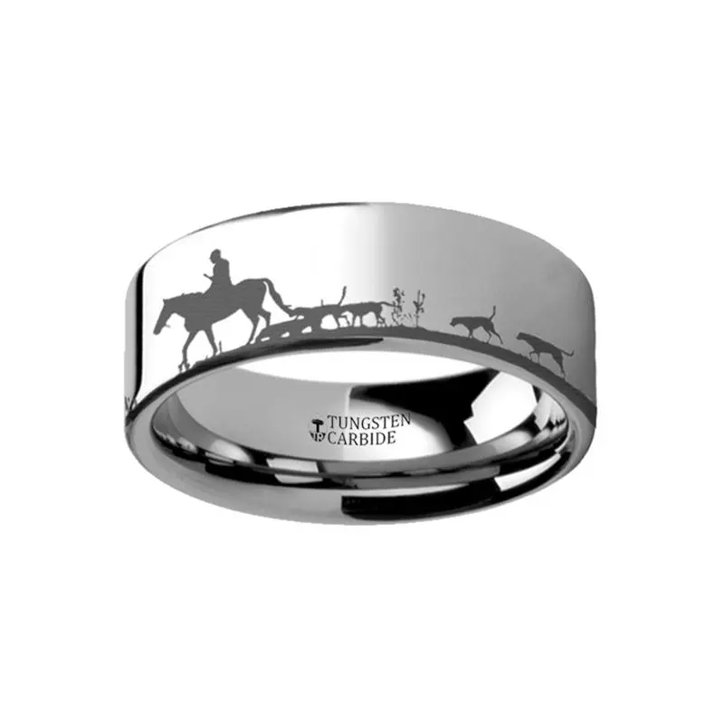 Laser Engraved Fox Hunt Hunting Design Flat Tungsten Carbide Couple Matching Ring - 4Mm - 12Mm 1