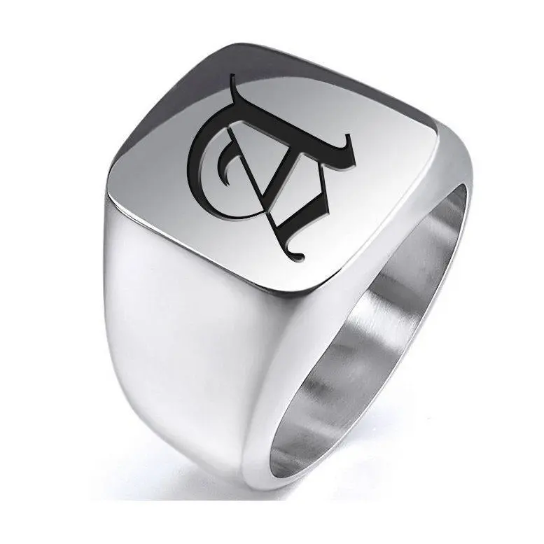 Laser Engraved Signet Ring Silver With Initial Or Custom Logo 1