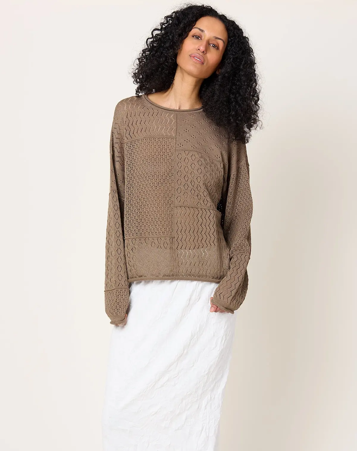 Mix Pointelle Crewneck In Mud 1