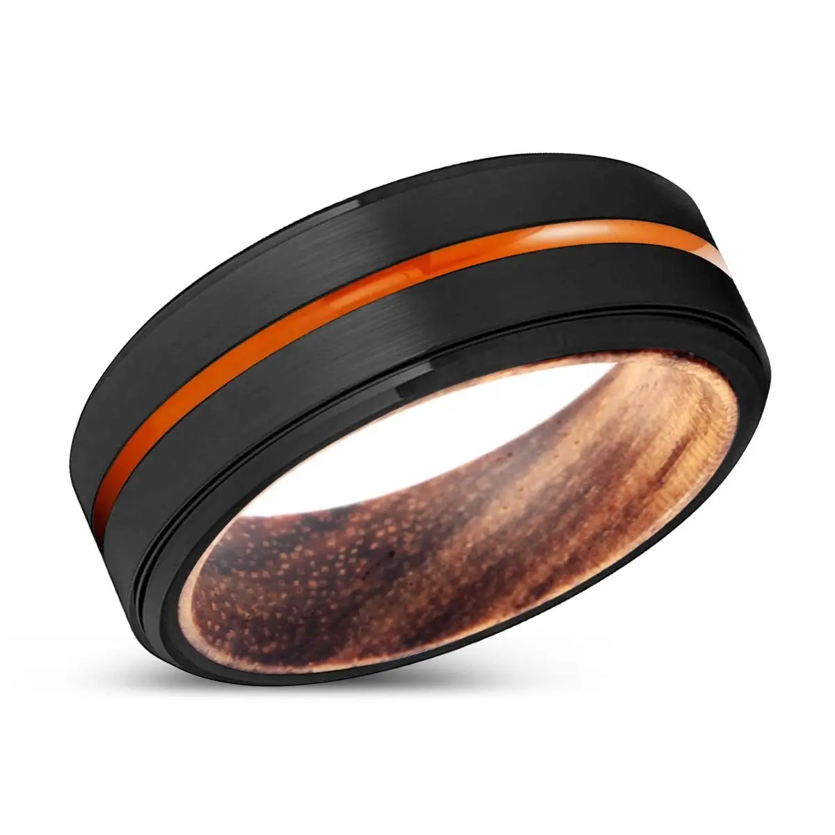 Laval | Zebra Wood, Black Tungsten Ring, Orange Groove, Stepped Edge 2