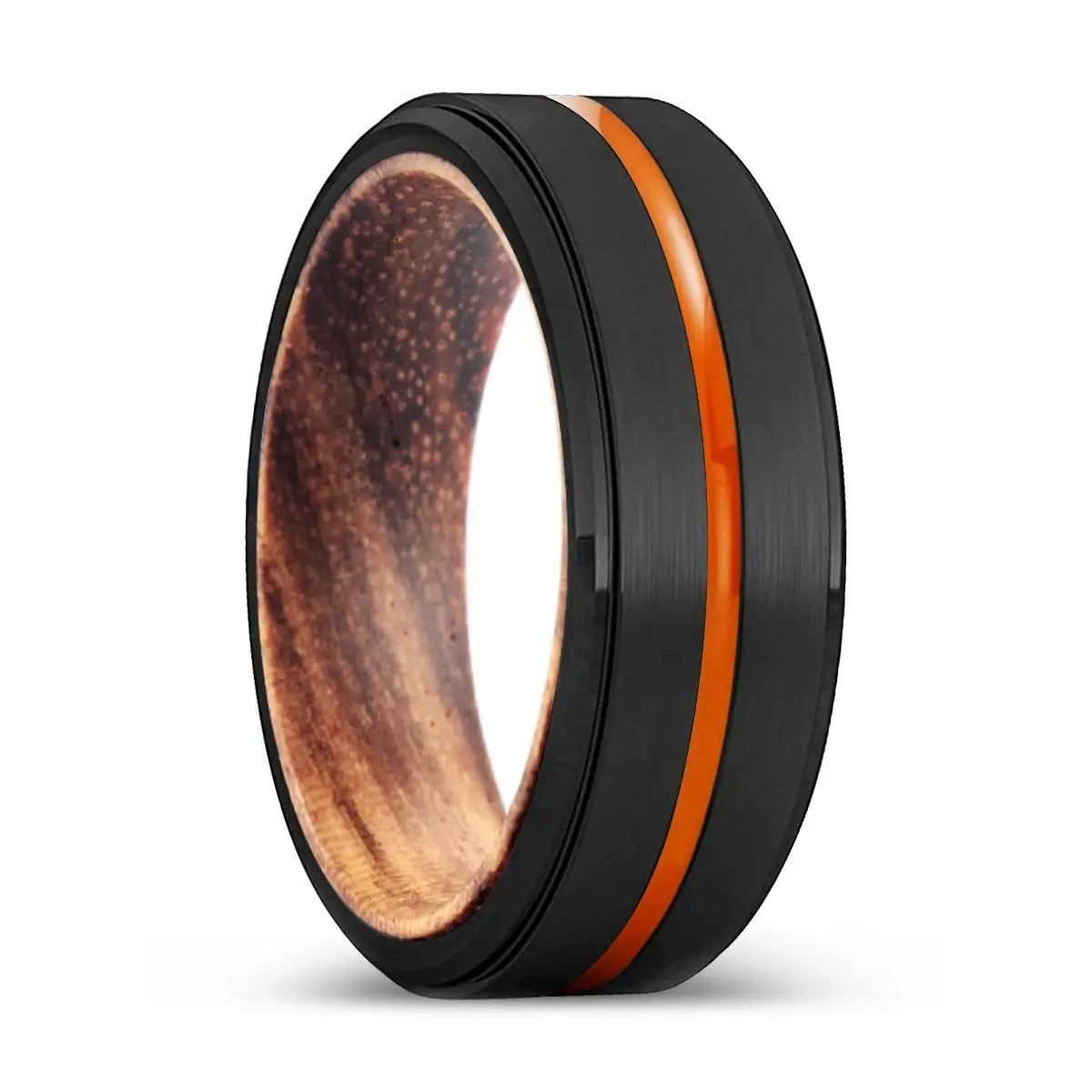 Laval | Zebra Wood, Black Tungsten Ring, Orange Groove, Stepped Edge 1