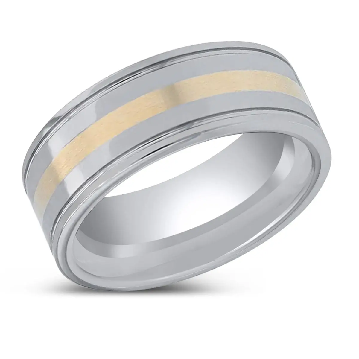 Lazio | Tungsten Polished Ring, 14K Gold Inlay, Grooved Edges 2