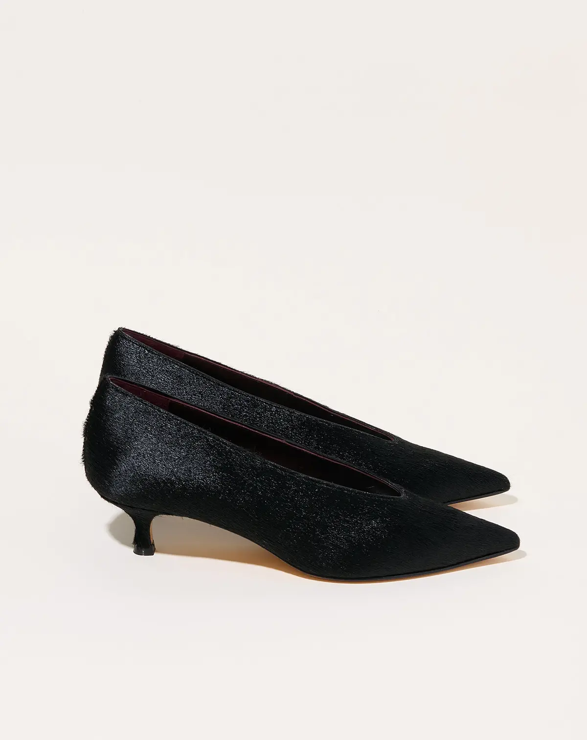Babouche Kitten Heel In Black Calf Hair 1