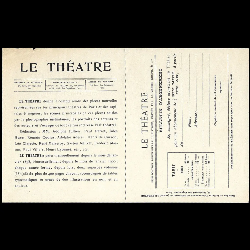 Le Théâtre - Document De Présentation Et D'abonnement (1902) 2