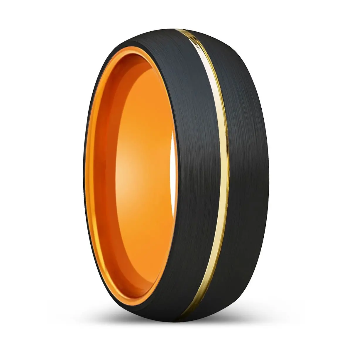 Lecter | Orange Ring, Black Tungsten Ring, Rose Gold Groove, Domed 1