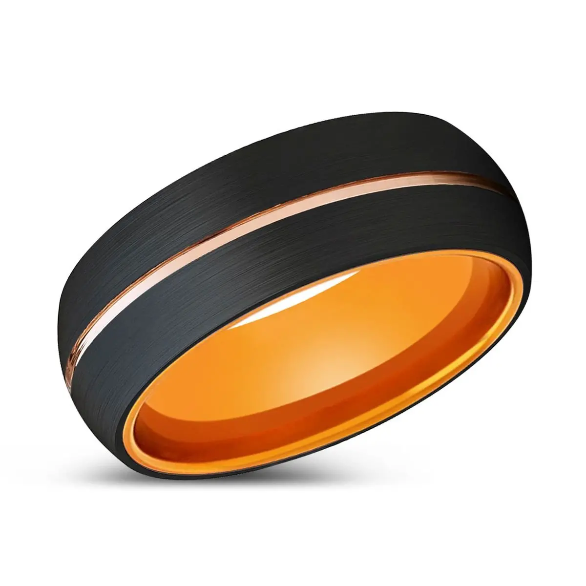 Lecter | Orange Ring, Black Tungsten Ring, Rose Gold Groove, Domed 2