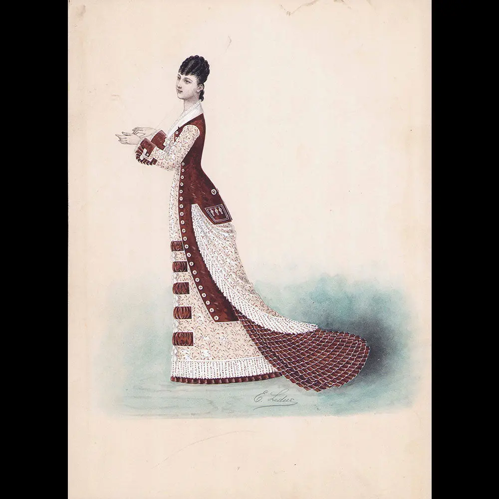 Ernest Leduc - Dessin D'une Robe Pour Une Maison De Couture (Circa 1860-1870) 1