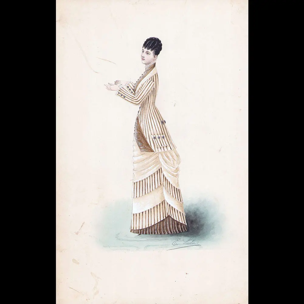 Ernest Leduc - Dessin D'une Robe Pour Une Maison De Couture (Circa 1860-1870) 1