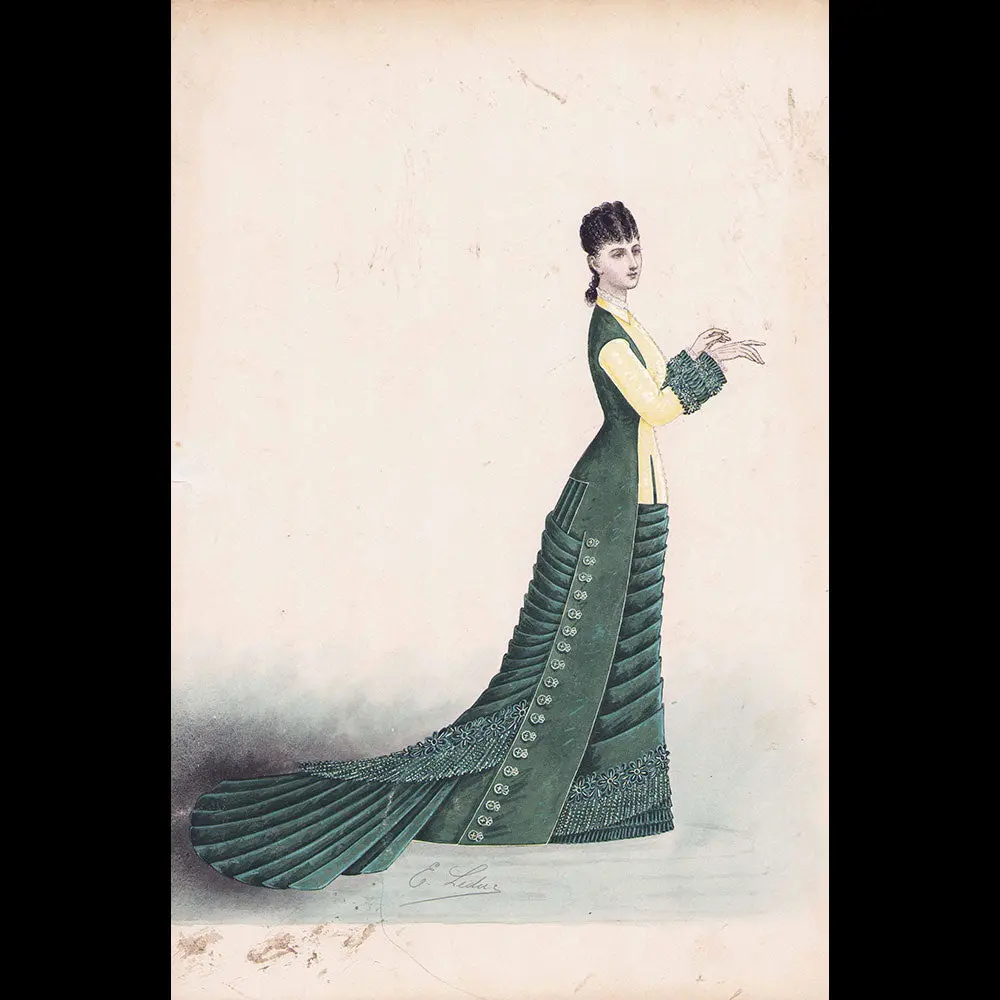 Ernest Leduc - Dessin D'une Robe Pour Une Maison De Couture (Circa 1860-1870) 1
