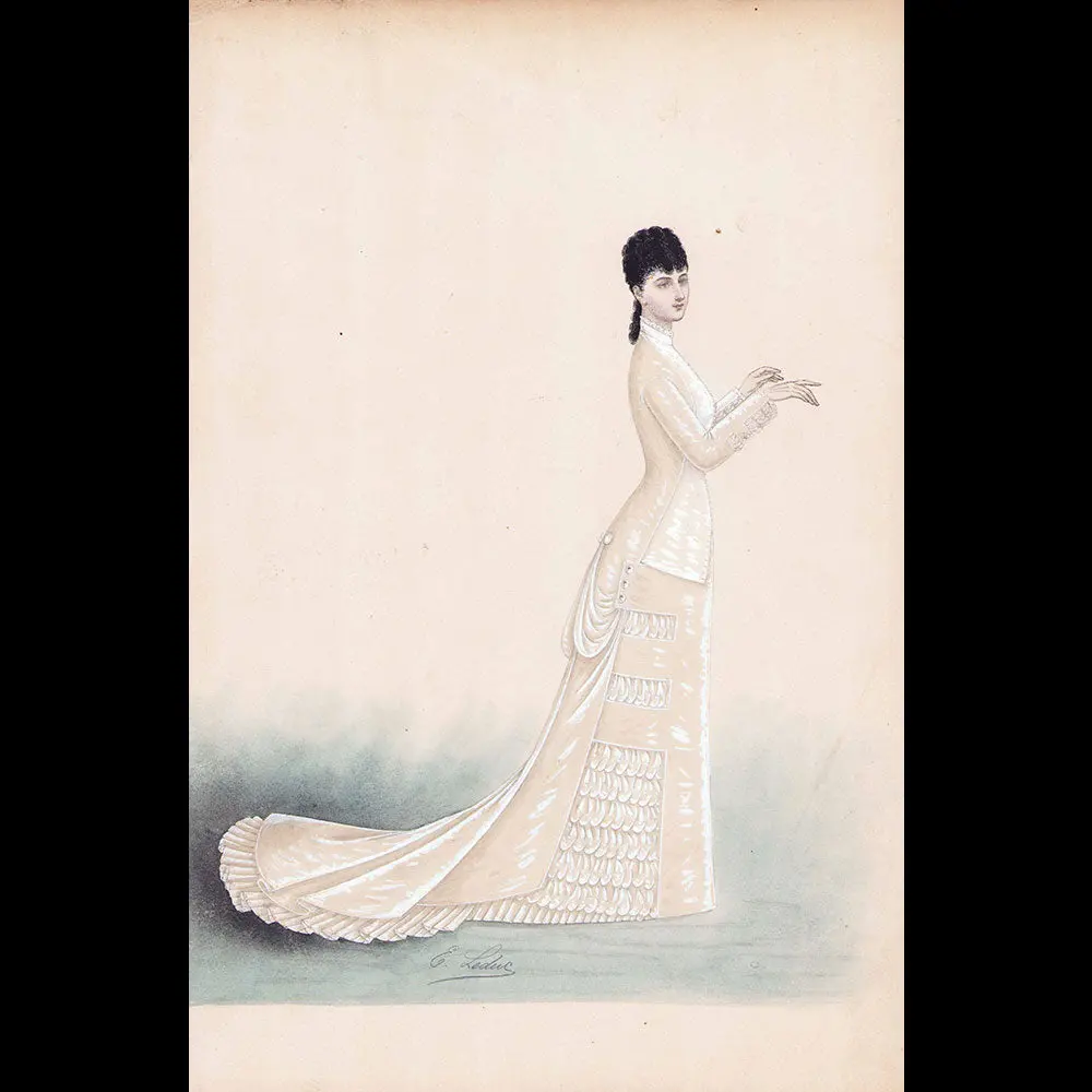 Ernest Leduc - Dessin D'une Robe Pour Une Maison De Couture (Circa 1860-1870) 1
