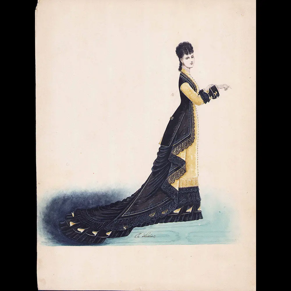 Ernest Leduc - Dessin D'une Robe Pour Une Maison De Couture (Circa 1860-1870) 1