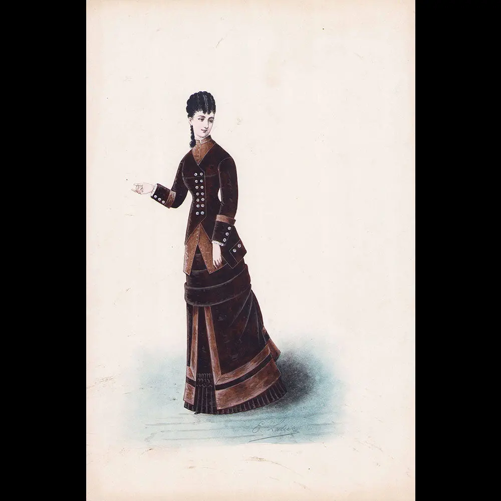 Ernest Leduc - Dessin D'une Robe Pour Une Maison De Couture (Circa 1860-1870) 1