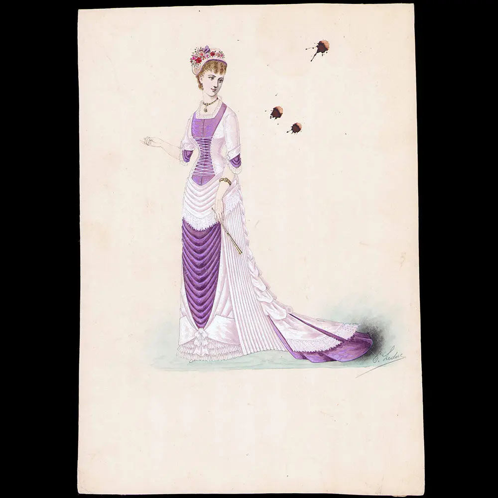 Ernest Leduc - Dessin D'une Robe Pour Une Maison De Couture (Circa 1860-1870) 1
