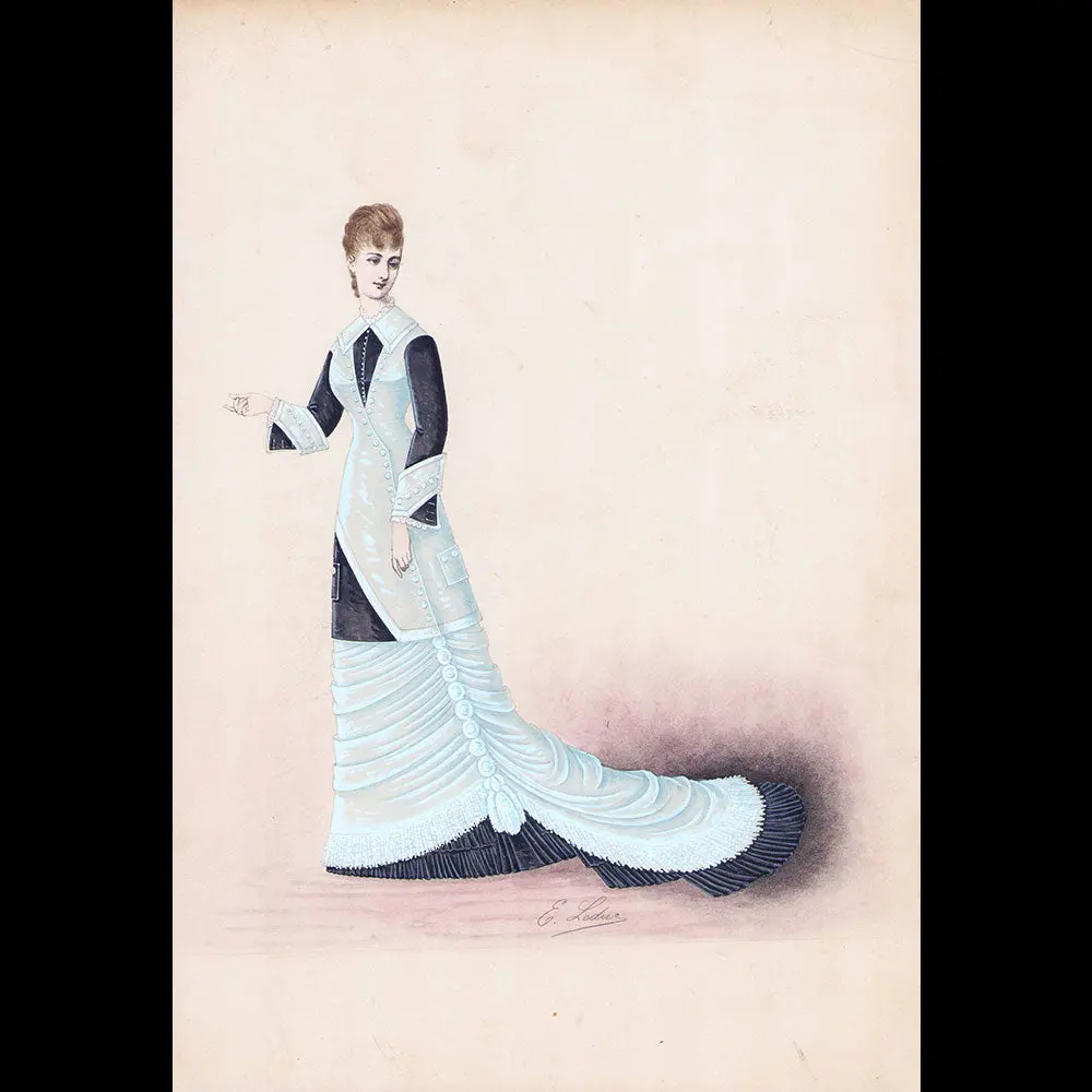 Ernest Leduc - Dessin D'une Robe Pour Une Maison De Couture (Circa 1860-1870) 1