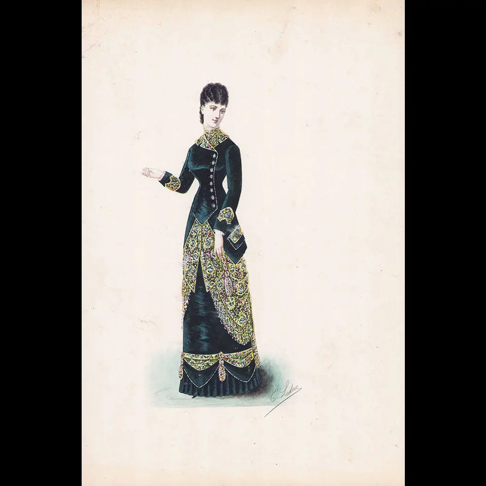 Ernest Leduc - Dessin D'une Robe Pour Une Maison De Couture (Circa 1860-1870) 1