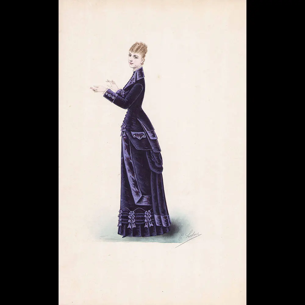 Ernest Leduc - Dessin D'une Robe Pour Une Maison De Couture (Circa 1860-1870) 1