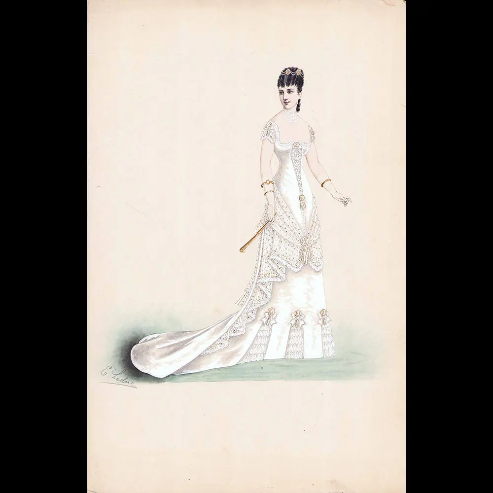 Ernest Leduc - Dessin D'une Robe Pour Une Maison De Couture (Circa 1860-1870) 1