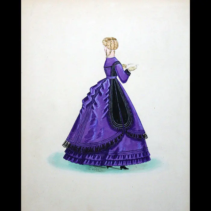 Ernest Leduc - Dessin D'une Robe Pour Une Maison De Couture (Circa 1860-1870) 1