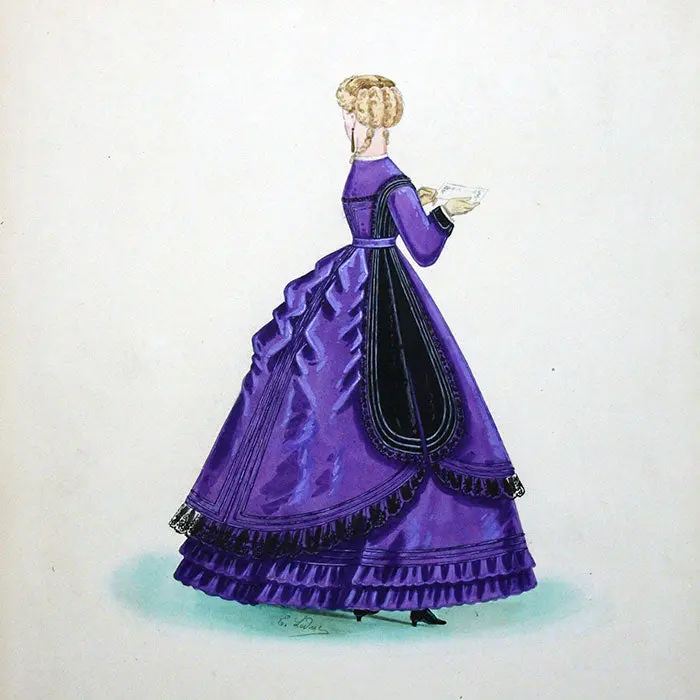Ernest Leduc - Dessin D'une Robe Pour Une Maison De Couture (Circa 1860-1870) 2
