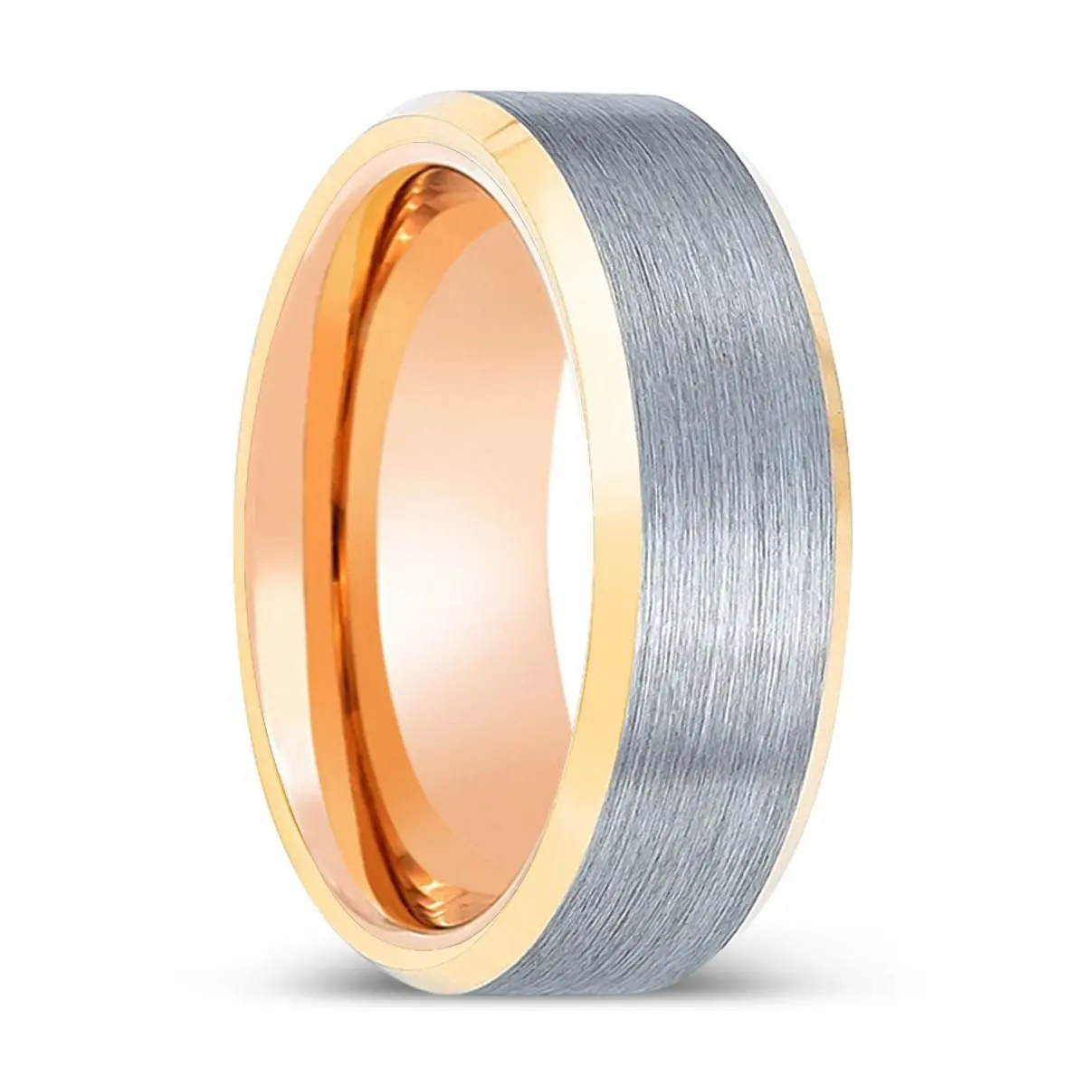 Preserver | Rose Gold Ring, Brushed, Silver Tungsten Ring, Gold Beveled Edges 1