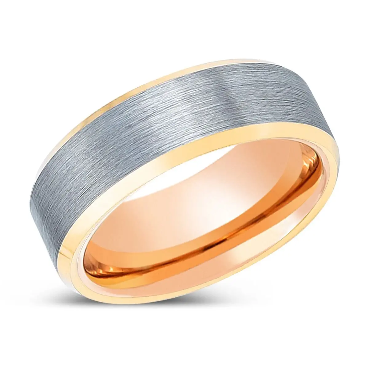 Preserver | Rose Gold Ring, Brushed, Silver Tungsten Ring, Gold Beveled Edges 2