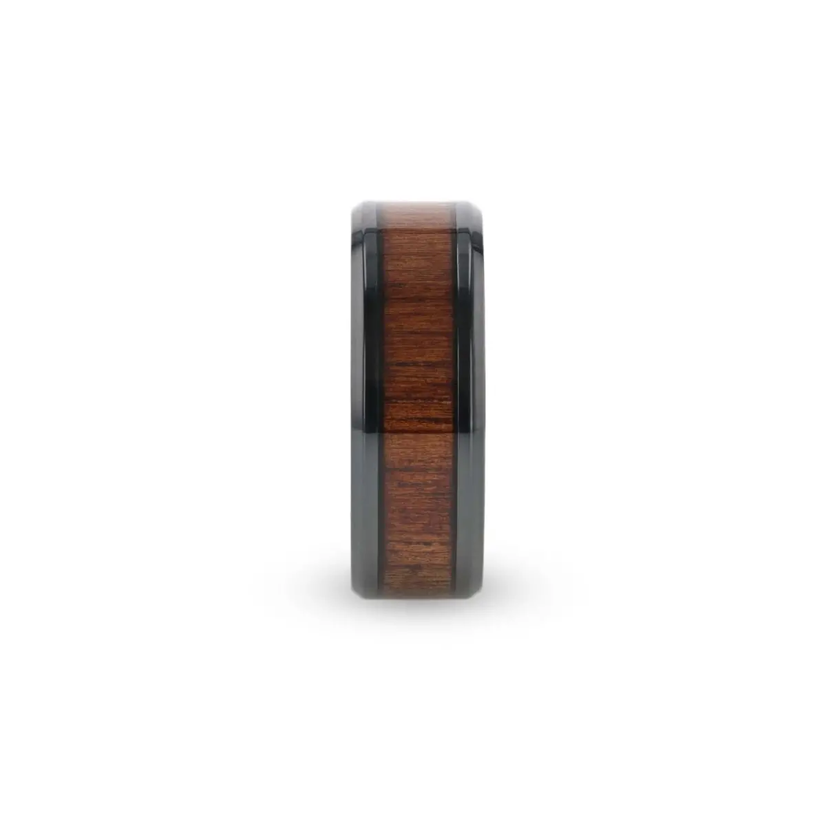 Leifi | Black Titanium Ring, Koa Wood Inlay, Beveled 1