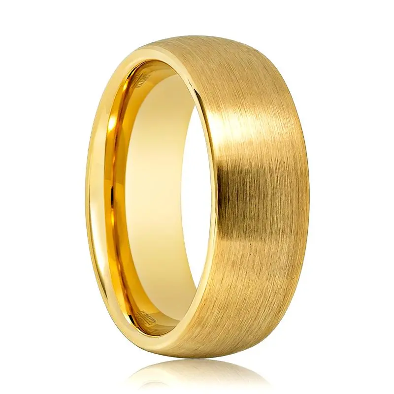 Leonantus | Gold Tungsten Ring, Brushed, Domed 1