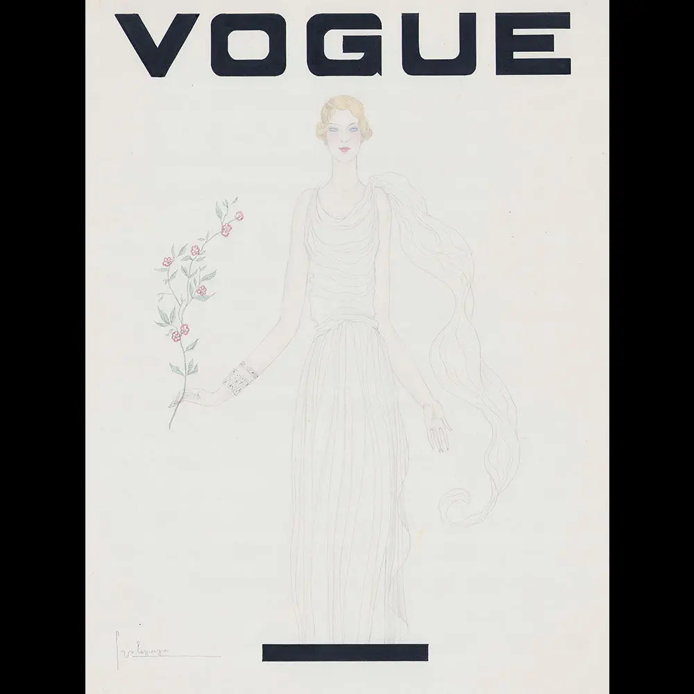 Vogue - Elégante À La Branche, Projet De Couverture, Dessin De Georges Lepape (Circa 1931) 1