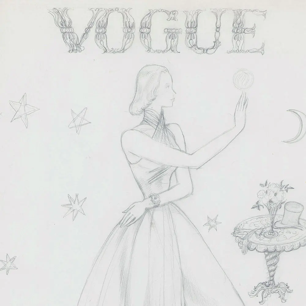 Lepape - L'illusionniste, Elégante Aux Étoiles, Projet De Couverture Pour Vogue, Dessin De Georges Lepape (1938) 2