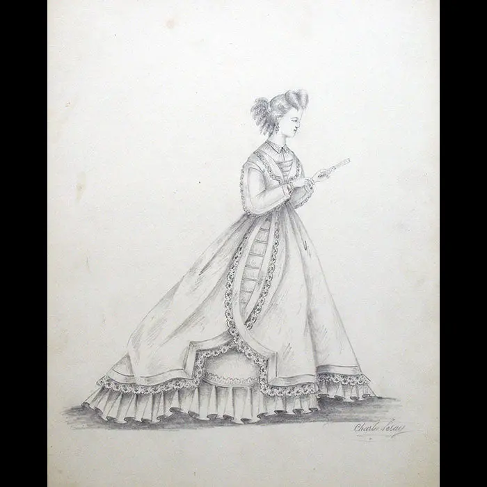 Charles Leray - Dessin D'une Robe Pour Une Maison De Couture (Circa 1860-1870) 1