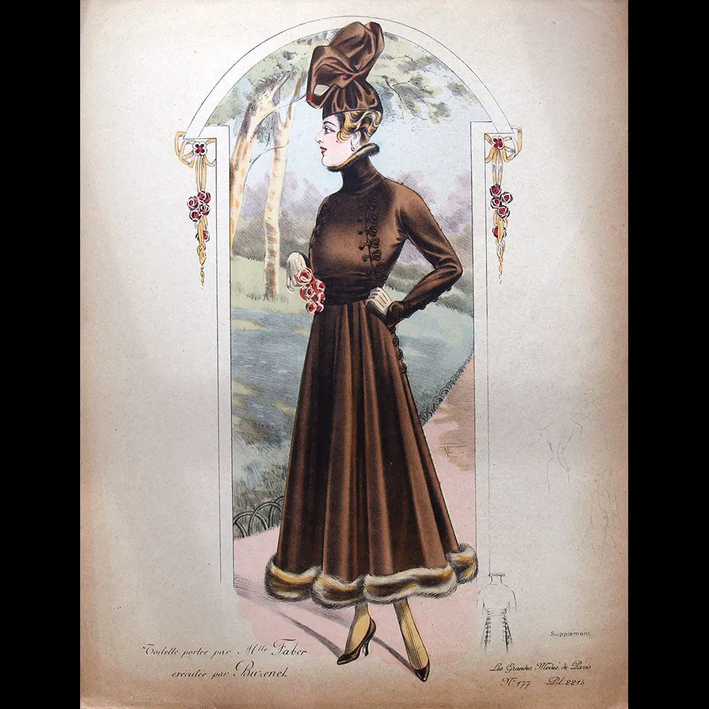 Buzenet - Toilette Portée Par Mlle Faber, Gravure Des Grandes Modes De Paris (Circa 1915) 1