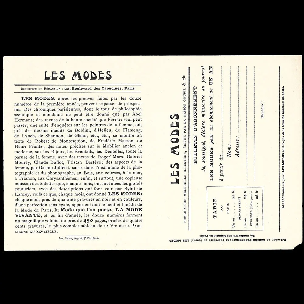 Les Modes - Document De Présentation Et D'abonnement (1902) 2