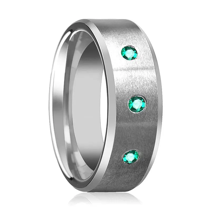 Levi | Tungsten Ring 3 Green Emerald Setting 1