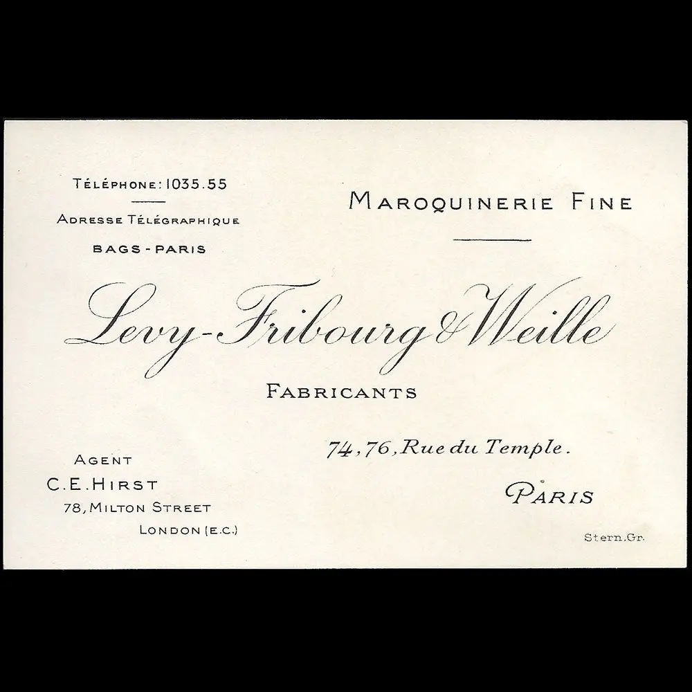Levy Fribourg & Weille - Carte De La Maison De Maroquinerie Fine (Circa 1910S) 1