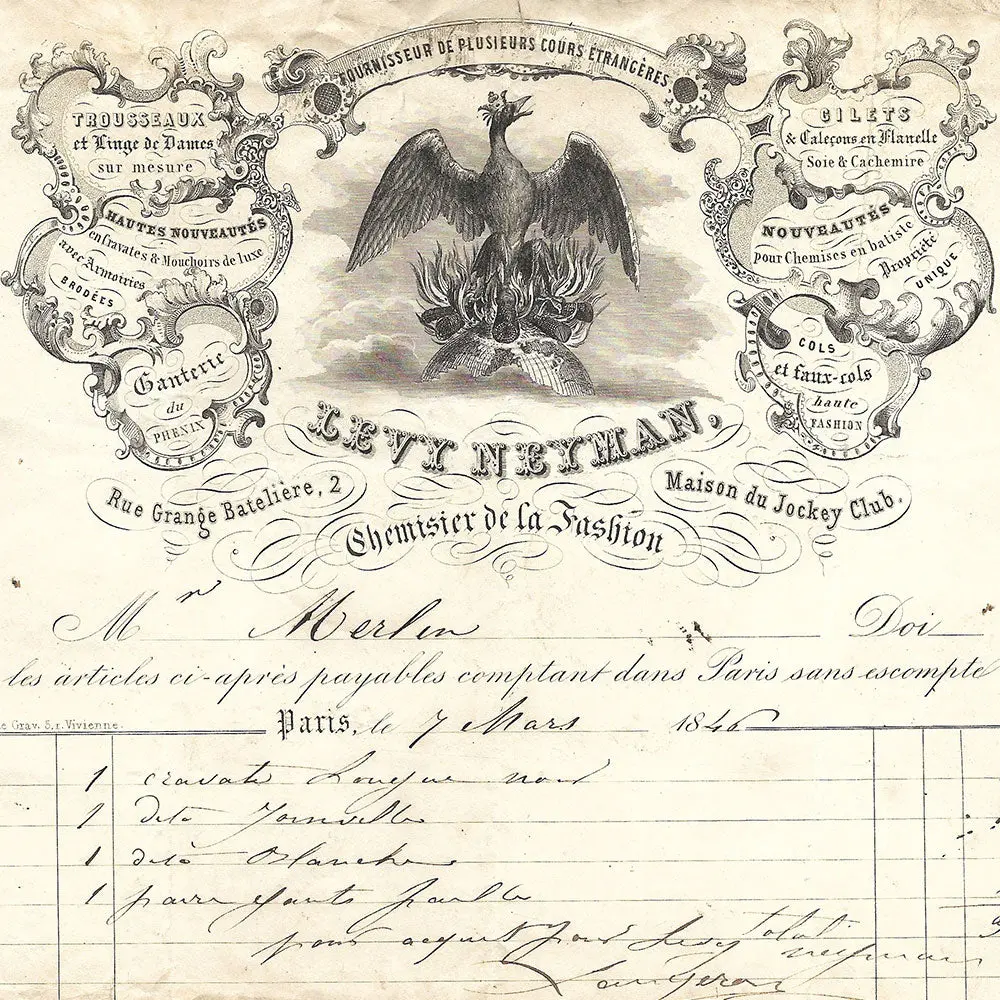 Levy Neyman - Facture Du Chemisier De La Fashion, 2 Rue Grange Batelière À Paris (1846) 2