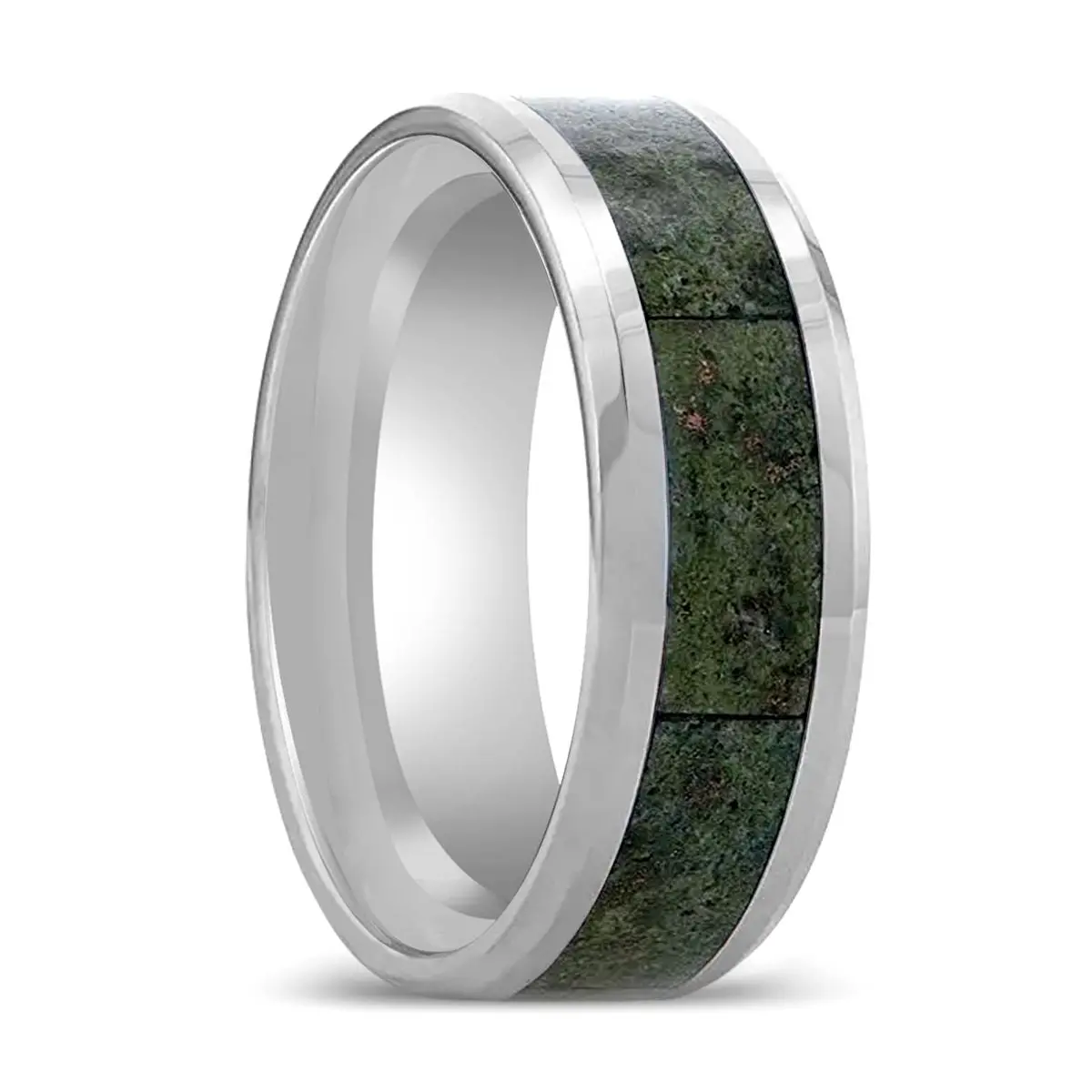 Liberty | Tungsten Ring, Green Copper Conglomerate Inlay, Beveled Edges 1