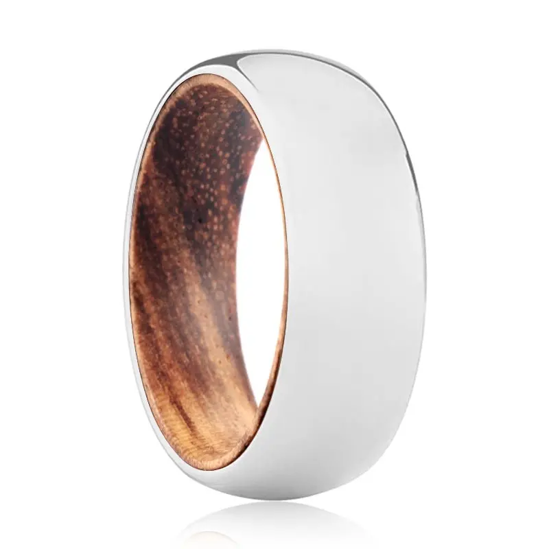 Liberty | Zebra Wood, Silver Tungsten Ring, Shiny, Domed 1