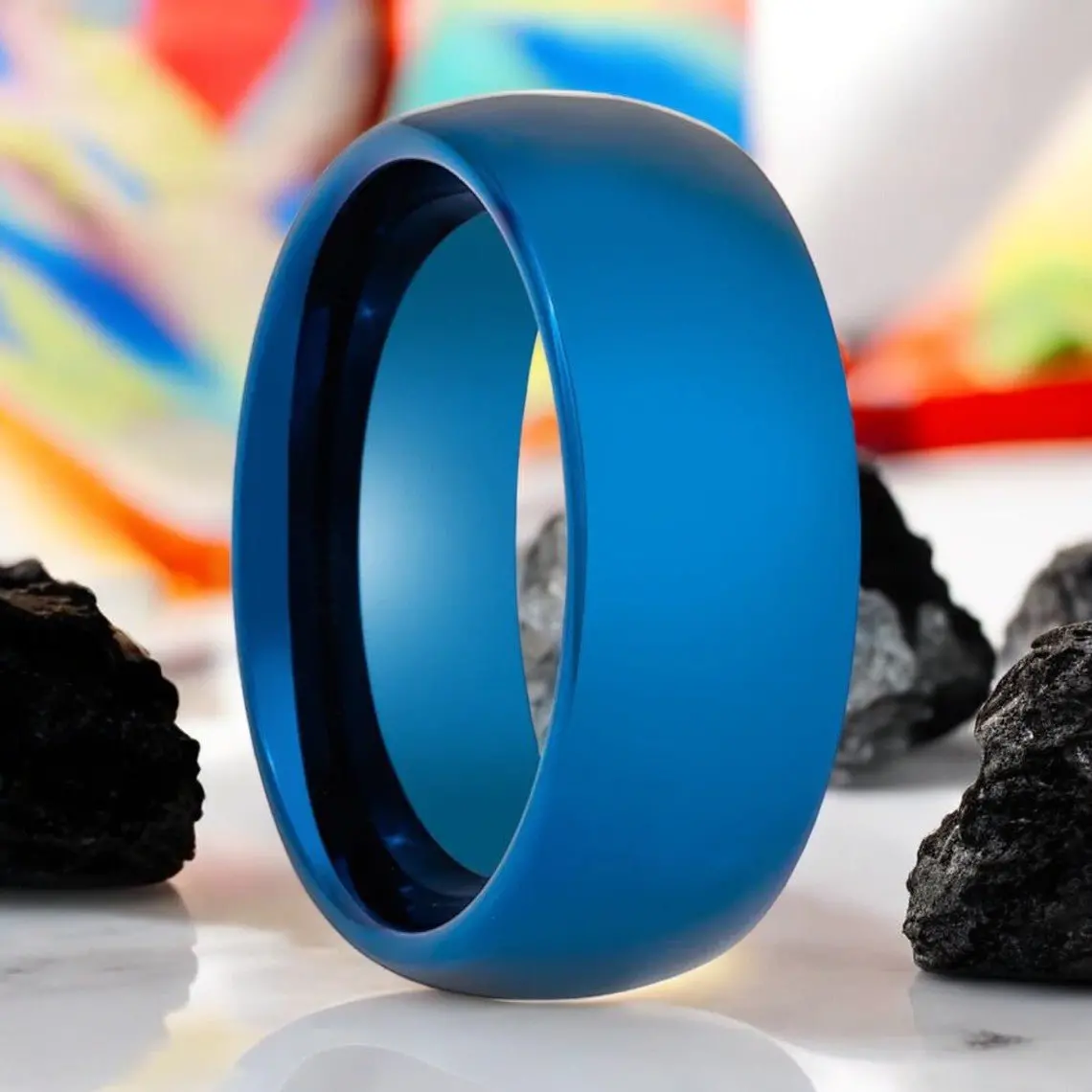 Lightning | Polished Blue Tungsten Wedding Band 1