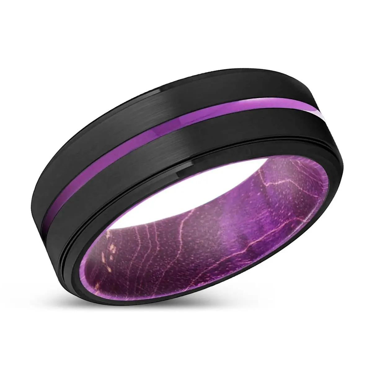 Lismore | Purple Wood, Black Tungsten Ring, Purple Groove, Stepped Edge 2