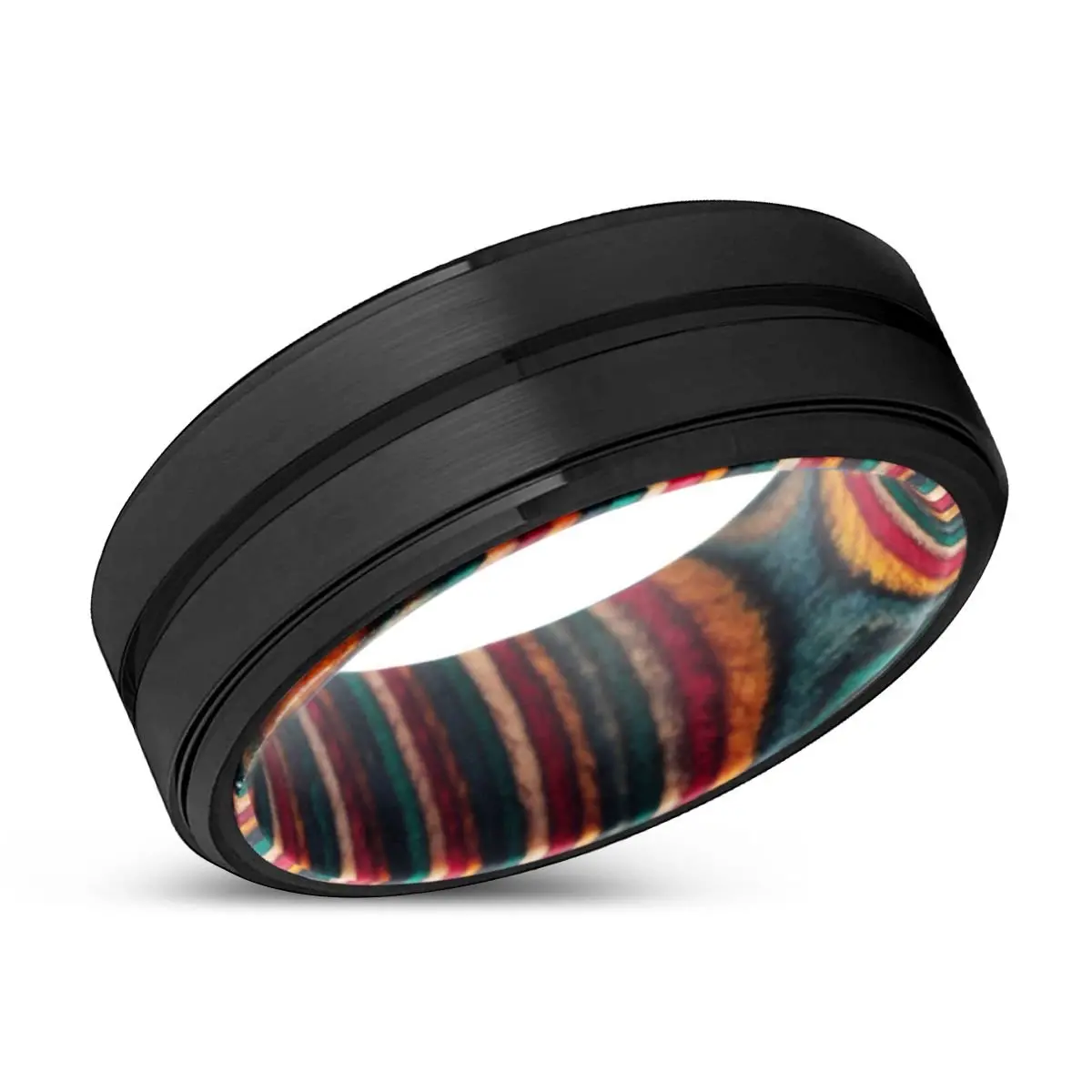 Livingston | Multi Color Box Wood, Black Tungsten Ring, Grooved, Stepped Edge 2