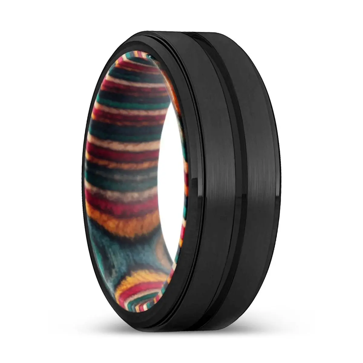 Livingston | Multi Color Box Wood, Black Tungsten Ring, Grooved, Stepped Edge 1