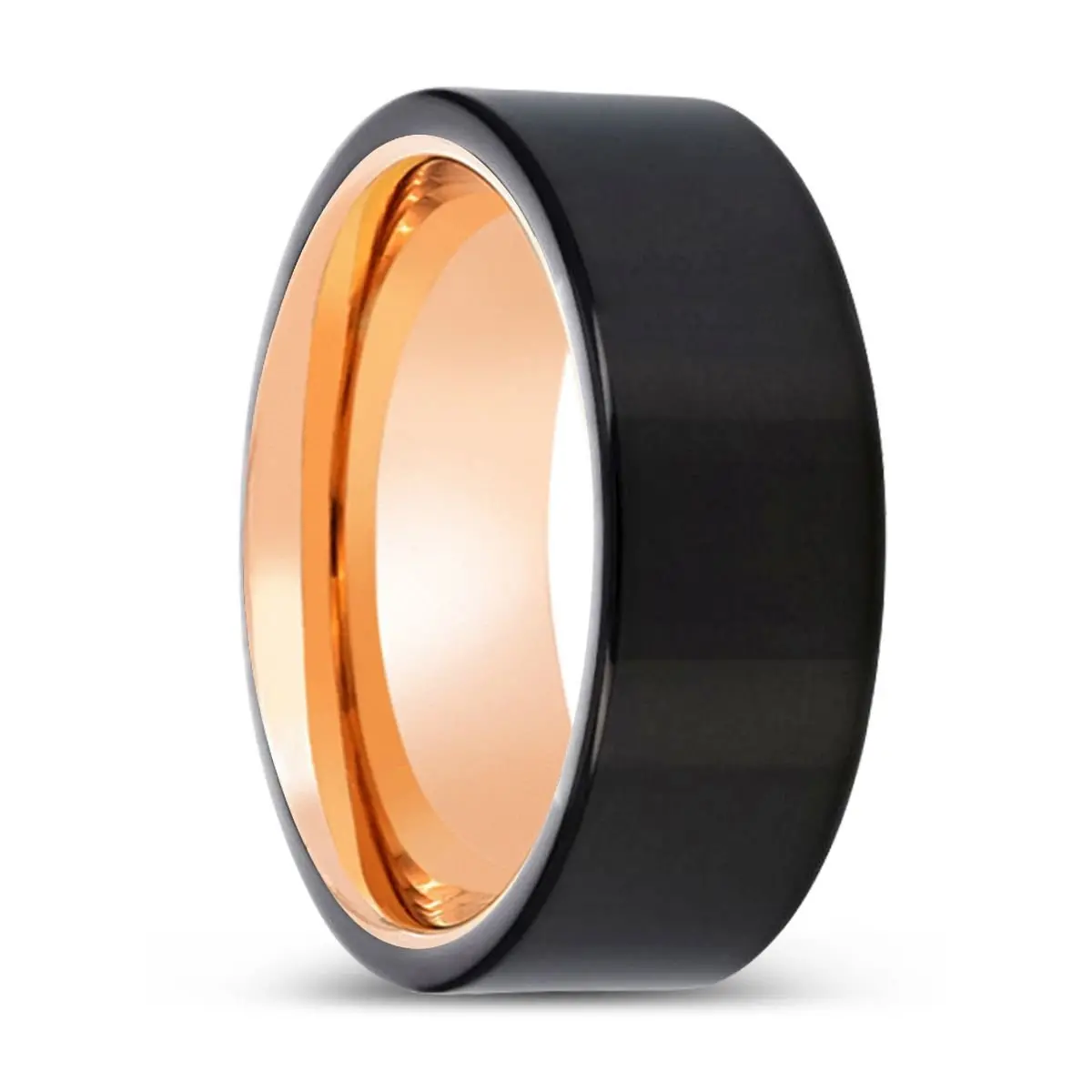 Lockinge | Rose Gold Ring, Black Tungsten Ring, Shiny, Flat 1