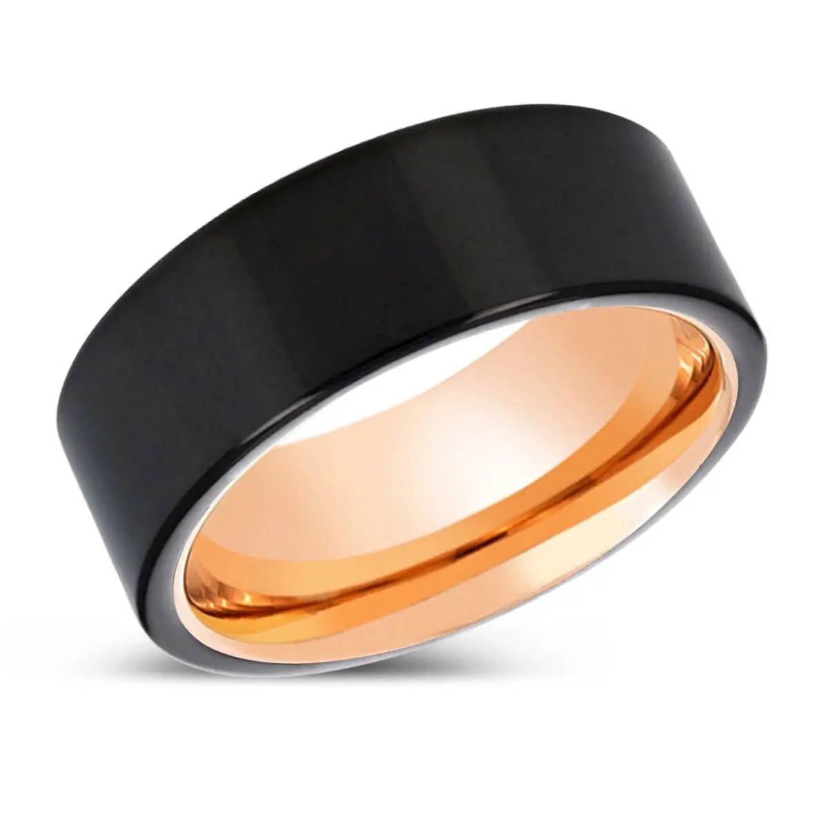 Lockinge | Rose Gold Ring, Black Tungsten Ring, Shiny, Flat 2