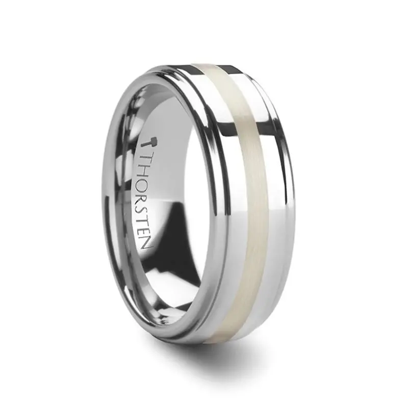 Loki | Tungsten Ring Silver Inlay Raised Center 1