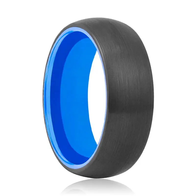 Lotus | Blue Ring, Black Tungsten Ring, Brushed, Domed 1